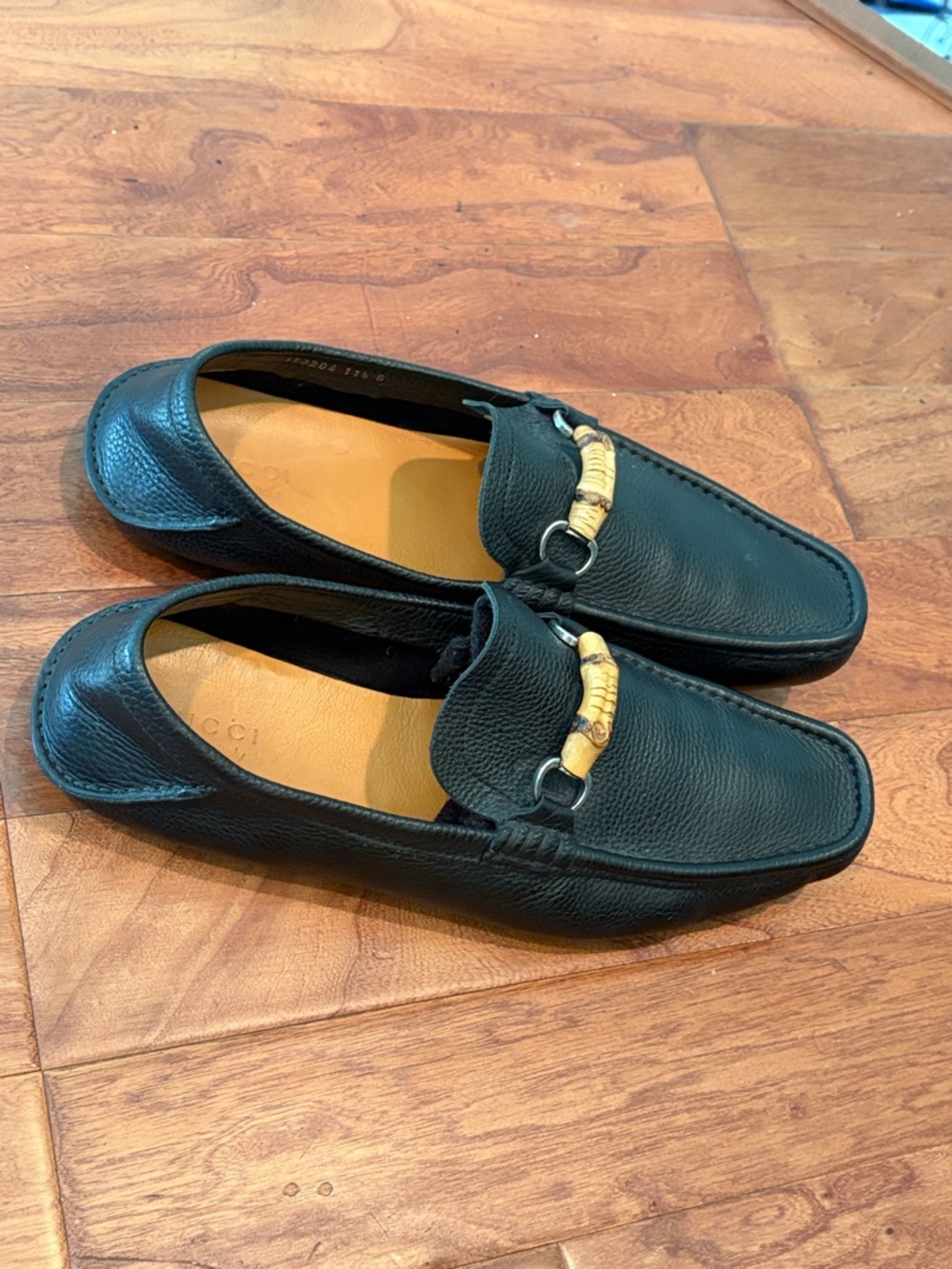 Authentic Gucci Mens Web Bamboo Horse-Bit Driving Loafer Black Leather Size 11.5 - Picture 7 of 12